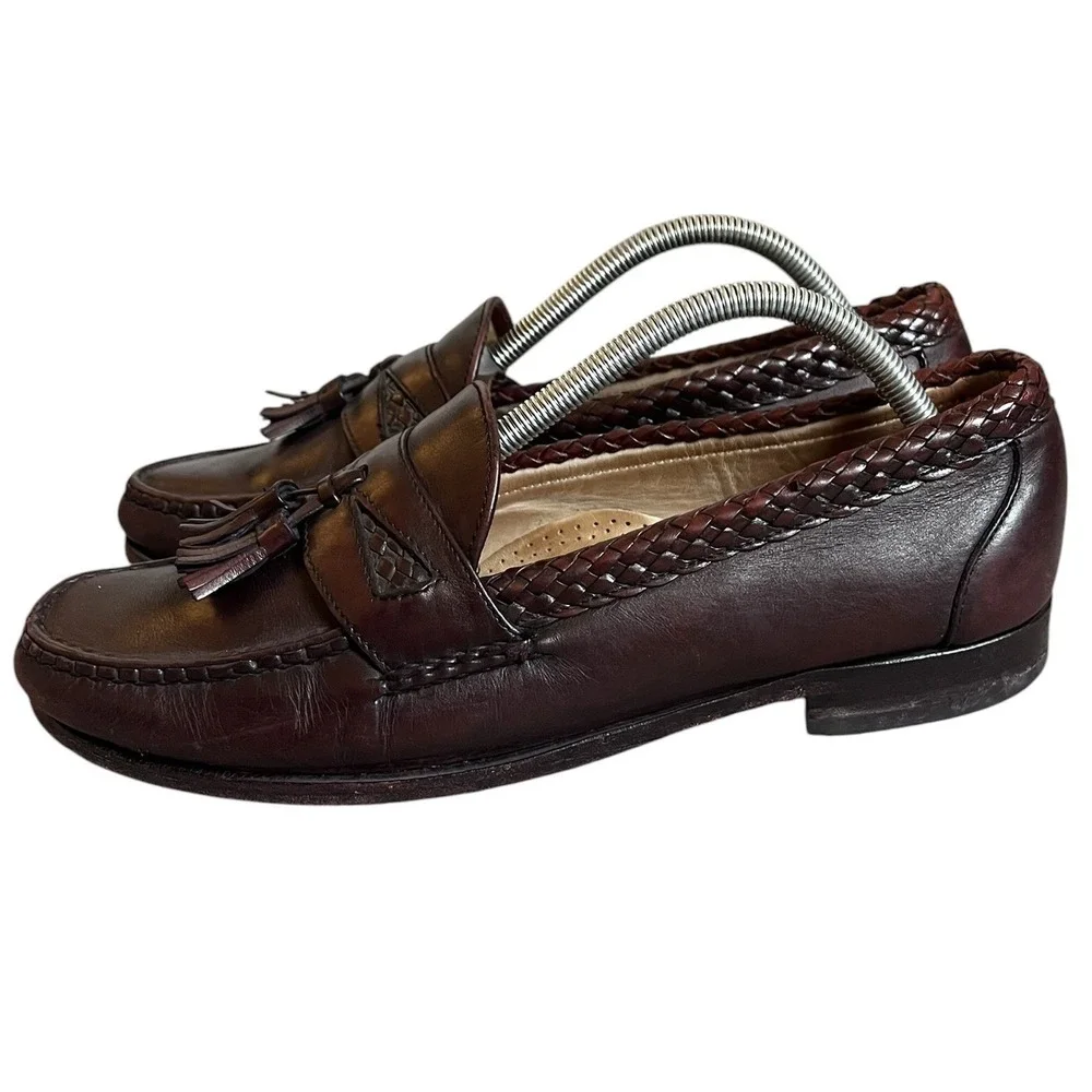 Allen Edmonds Maxfield Tassel Loafers Mens 10.5 D 47717 Dark Brown Red Leather
